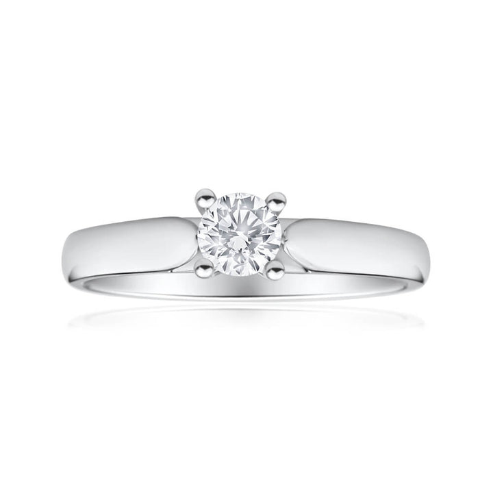 9ct White Gold Solitaire Ring With 0.30 Carat 4 Claw Set Diamond