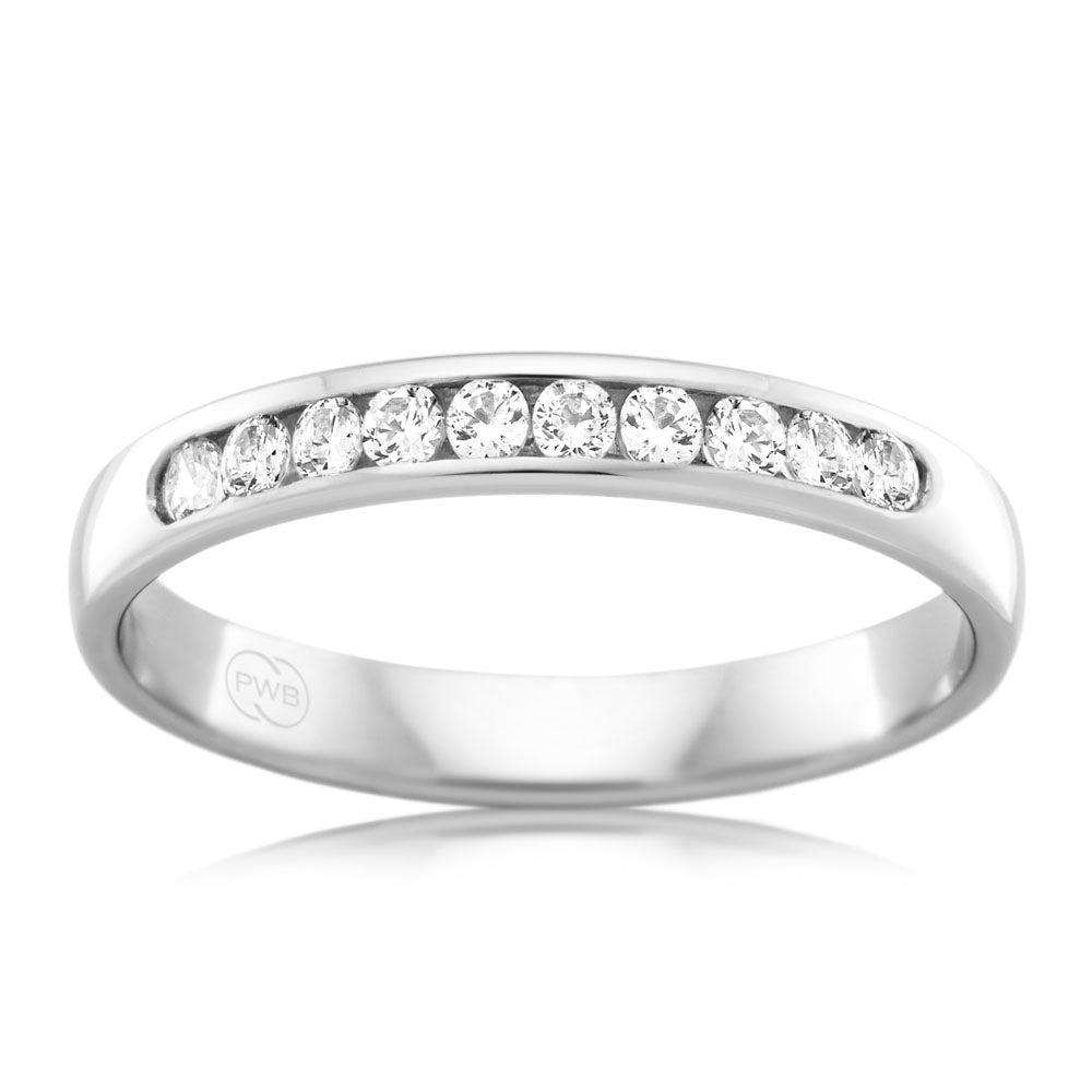 18ct White Gold 1/5 Carat Diamond 3mm Ring With 10 Diamonds. Size N