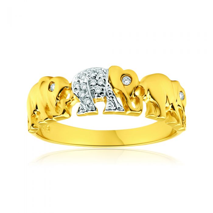 9ct Yellow Gold Elephant Diamond Ring - Elephants Symbolise Good Luck