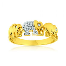 Load image into Gallery viewer, 9ct Yellow Gold Elephant Diamond Ring - Elephants Symbolise Good Luck