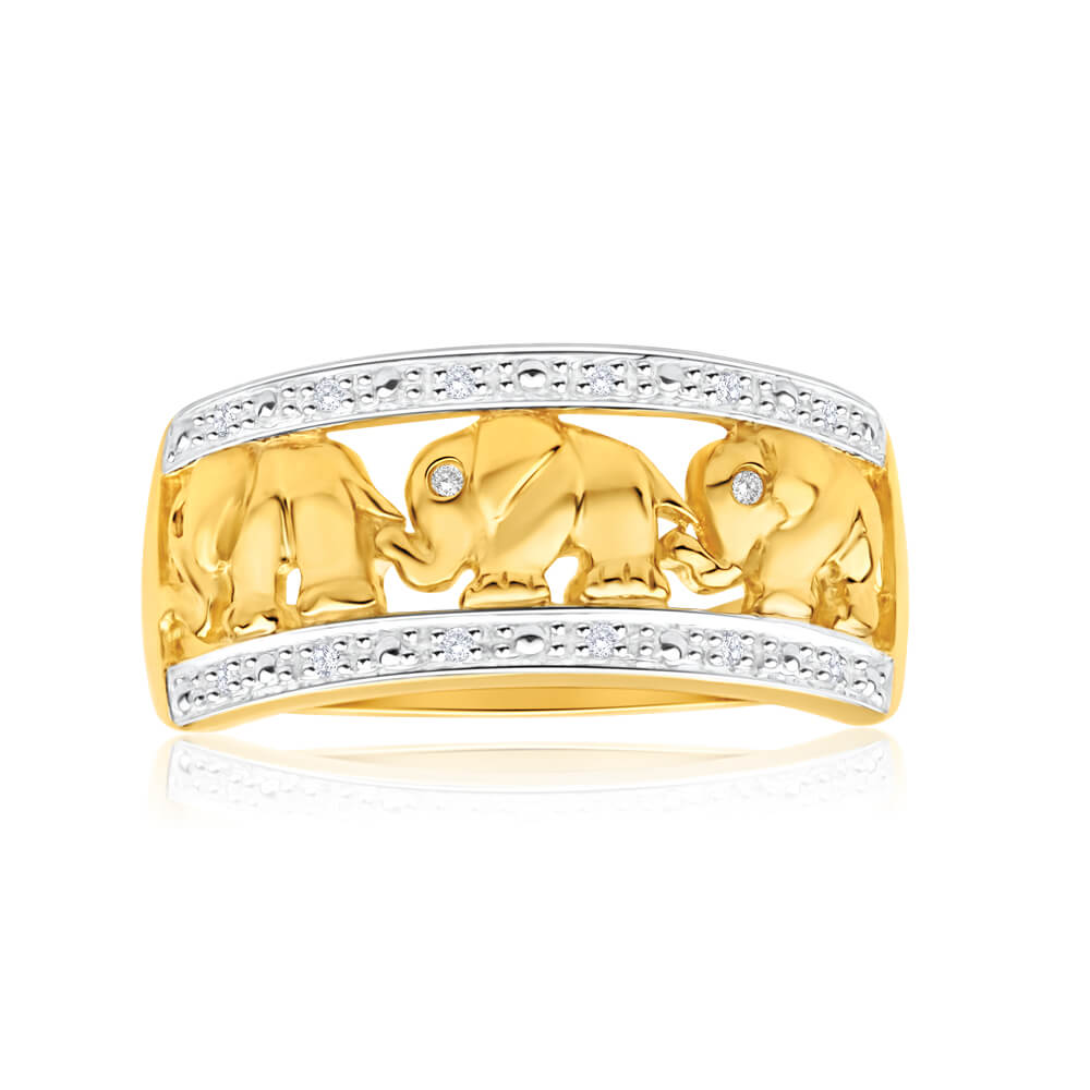 9ct Yellow Gold Stunning Elephant Diamond Ring