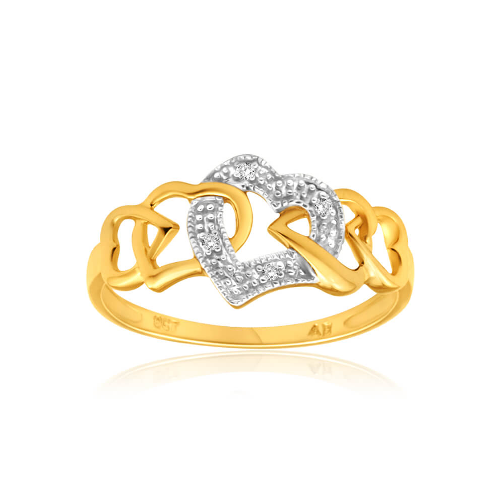 9ct Yellow Gold Heart Shaped Diamond Ring