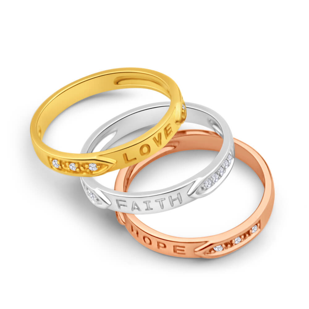 9ct Yellow Gold, White Gold & Rose Gold Diamond 3 Ring Set