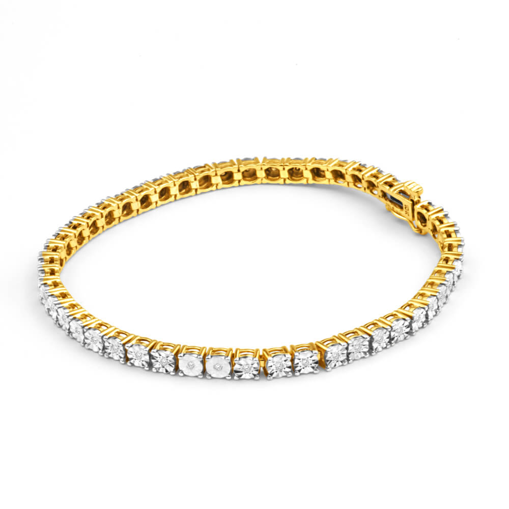 9ct Charming 1/4 Carat Yellow Gold Diamond Tennis Bracelet 18cm