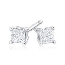 Load image into Gallery viewer, 9ct White Gold Diamond Stud Earrings Set with 2 Beautiful Princess Cut Diamonds