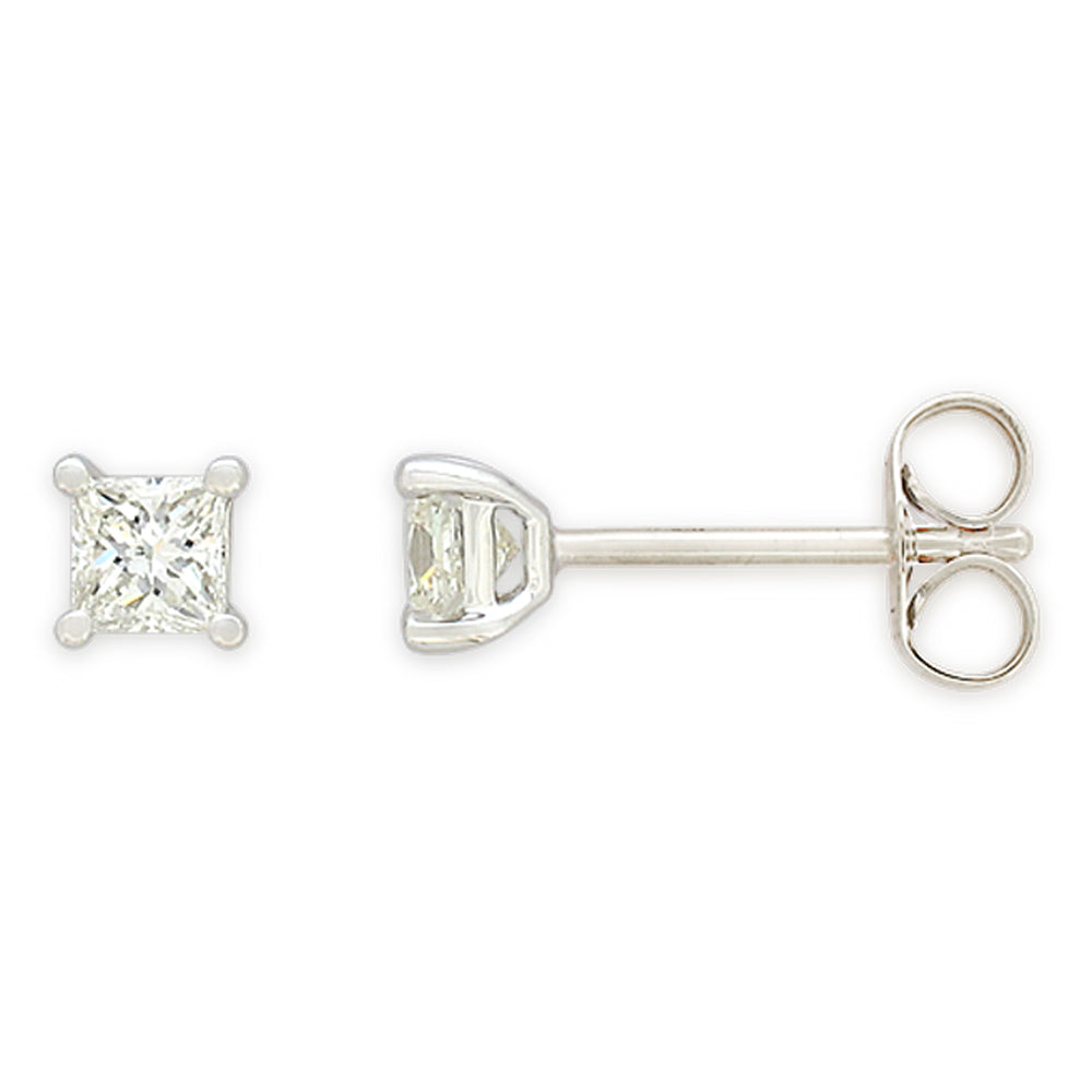 9ct White Gold Diamond Stud Earrings Set with 2 Stunning Princess Cut Diamonds