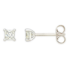 Load image into Gallery viewer, 9ct White Gold Diamond Stud Earrings Set with 2 Stunning Princess Cut Diamonds
