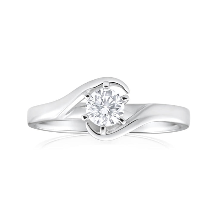 9ct White Gold Solitaire Ring With 3/8 Carat 6 Claw Set Diamond