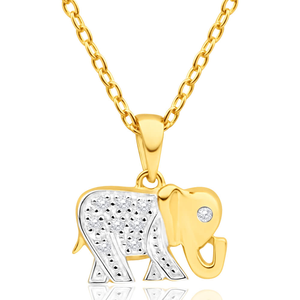 9ct Yellow Gold Diamond Elephant Pendant- Elephants Symbolise Good Luck