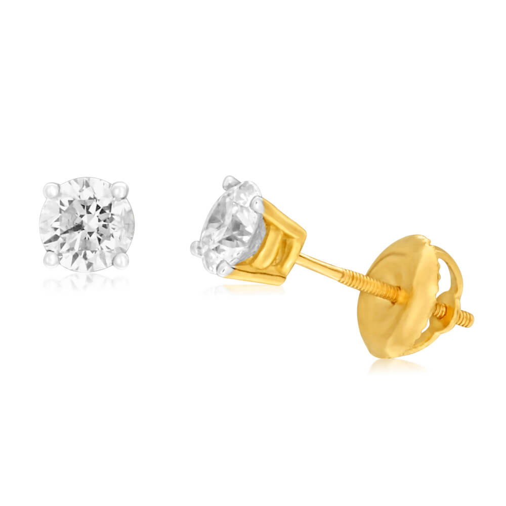 18ct Yellow Gold Stud Earrings With 0.75 Carats Of Diamonds