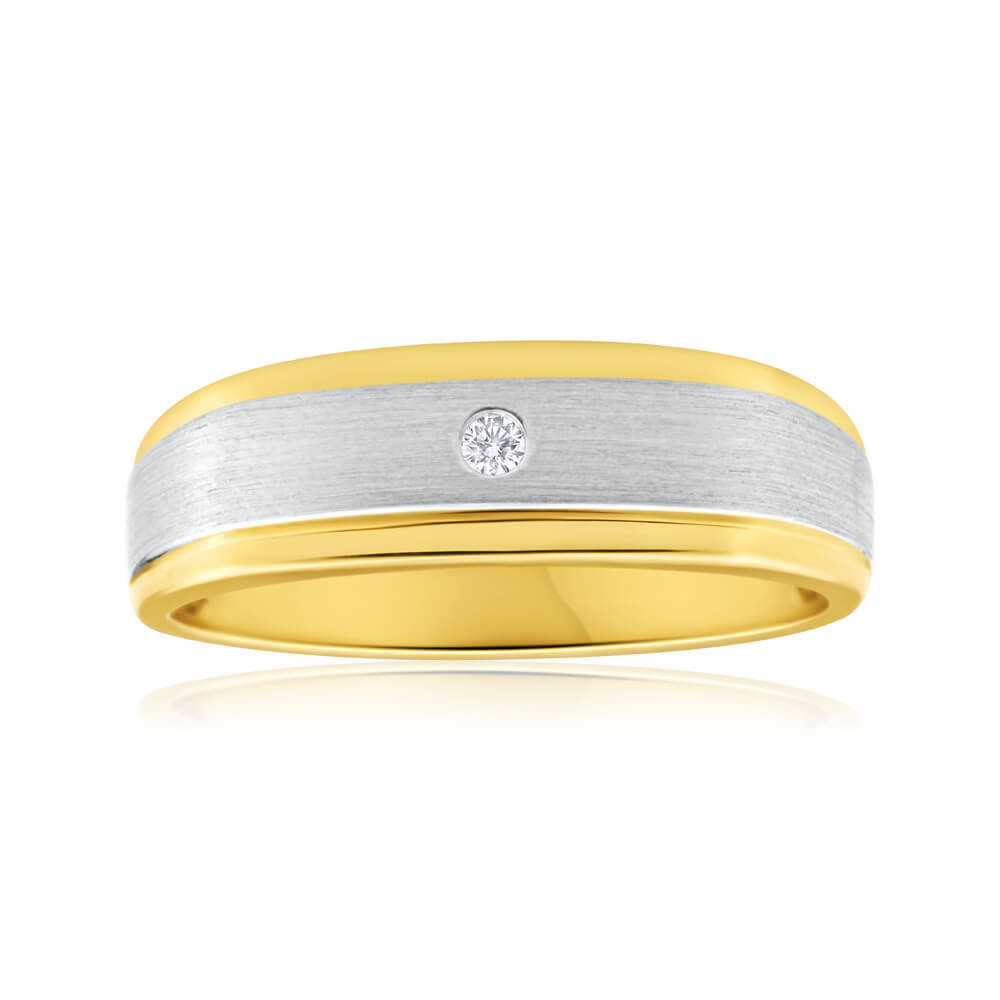 9ct Yellow Gold Diamond Mens Ring with White Gold Rhodium