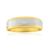 9ct Yellow Gold 1 Diamond Mens Ring with White Gold Rhodium