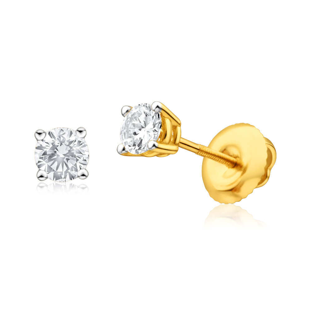 18ct Yellow Gold Screwback Stud Earrings With 0.5 Carats Of Diamonds