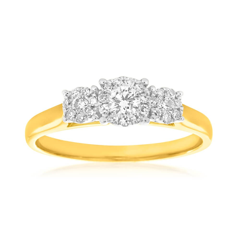 18ct Yellow Gold 0.25 Carat Diamond Trilogy Ring with 28 Diamonds