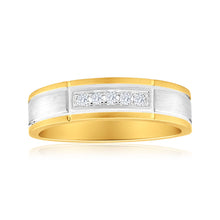Load image into Gallery viewer, 9ct Yellow Gold &amp; White Gold Mens Ring With 0.1 Carats Of Diamonds