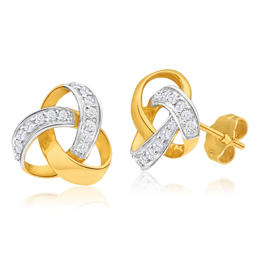 9ct Yellow Gold Love Knot Diamond Stud Earrings
