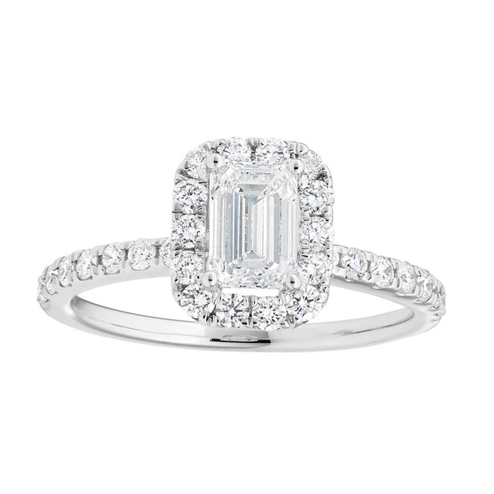 14ct White Gold 1.20 Carat Diamond Ring with 3/4 Carat Emerald Centre Diamond