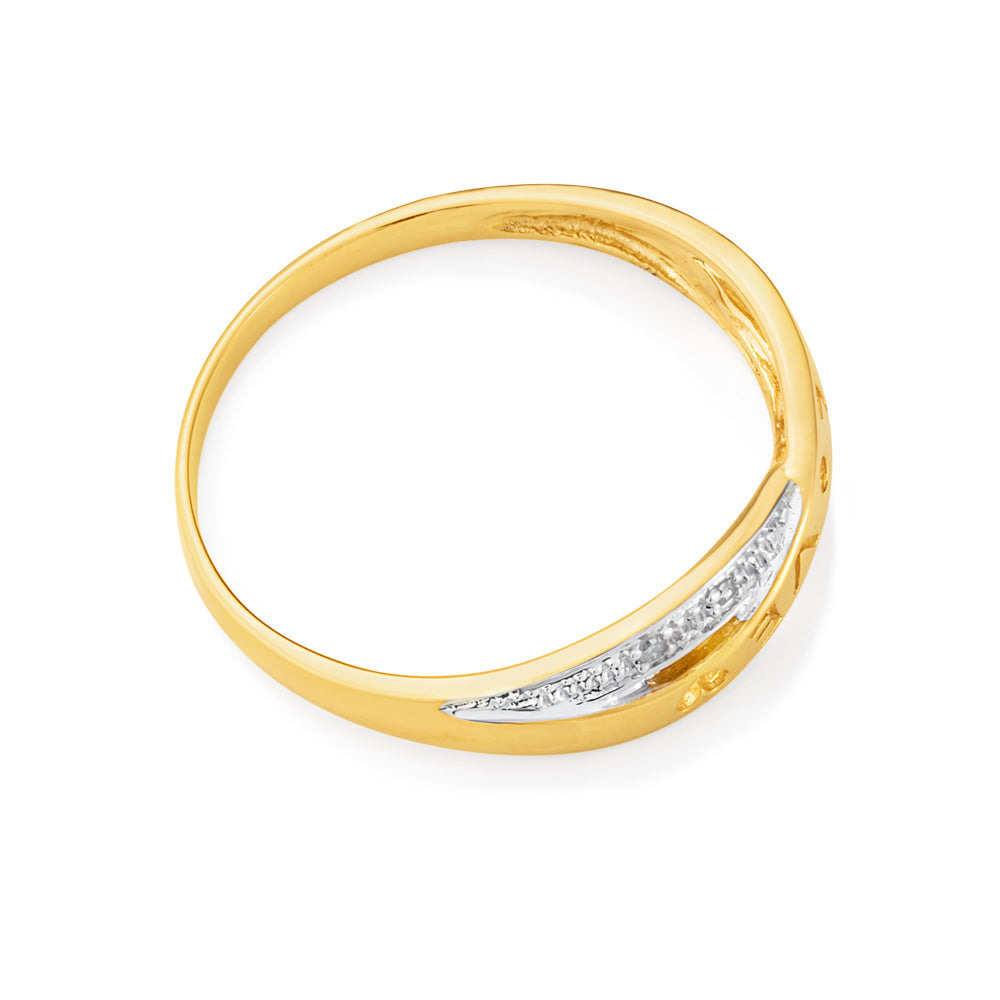 9ct Yellow Gold Love Crossover Ring with 4 Diamonds – Shiels Jewellers