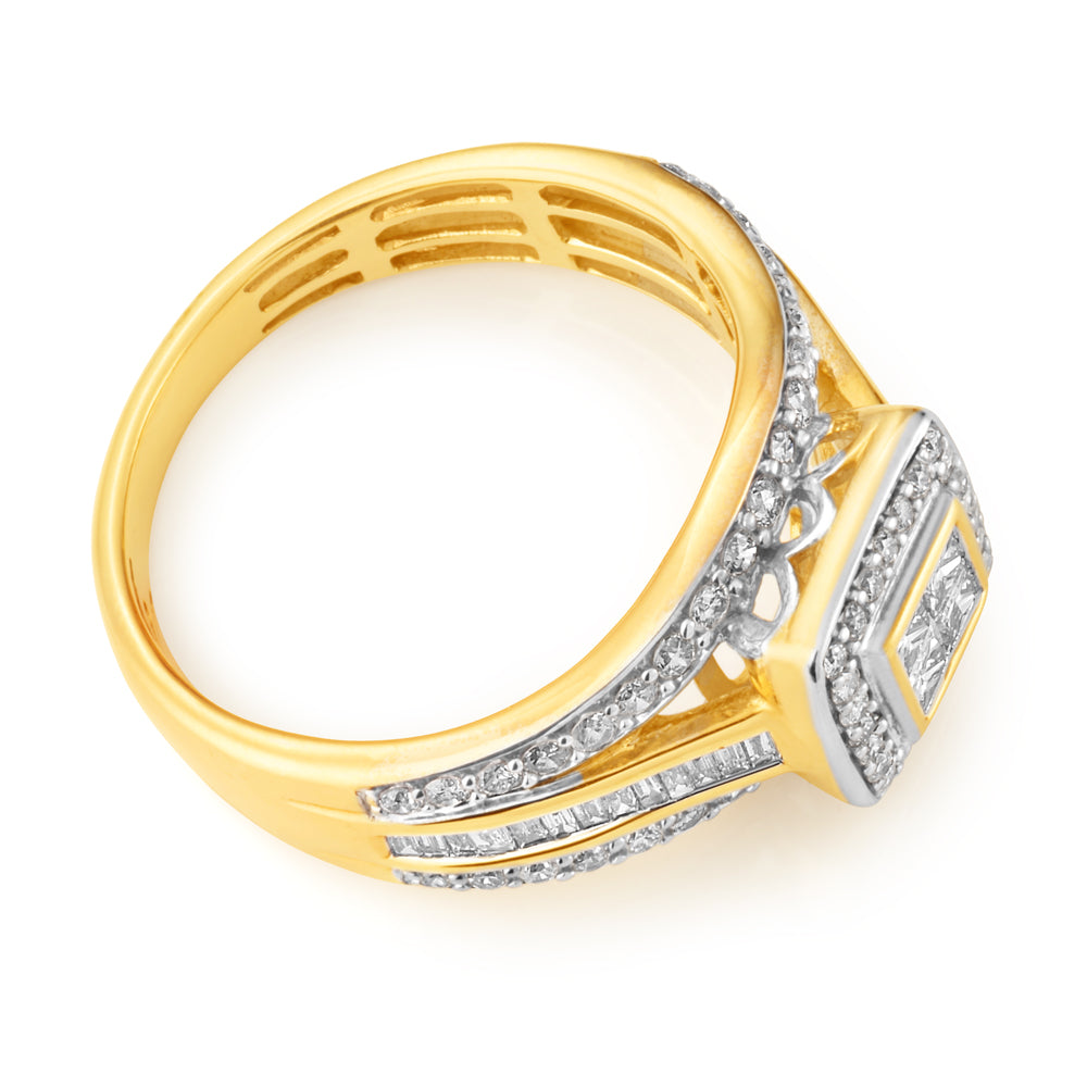 9ct Yellow Gold 1 Carat Diamond Ring Set With 86  Diamonds