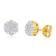 Load image into Gallery viewer, Snowflake 9ct Yellow Gold Diamond Stud Earrings (TW=50pt)