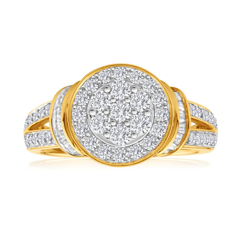 1 Carat Yellow Gold Diamond Set Cluster Ring in 9ct Gold