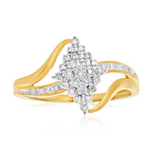 Load image into Gallery viewer, 9ct Yellow Gold Diamond Ring Set with 15 Brilliant Cut Diamonds