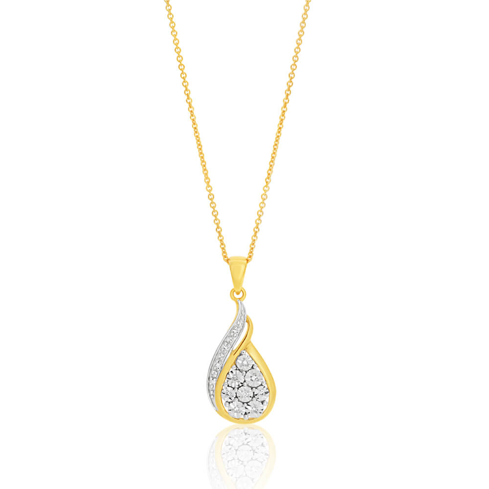 9ct Yellow and White Gold Diamond Pendant with Chain
