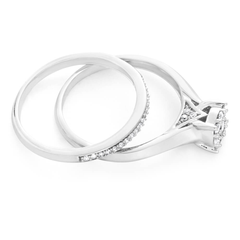 9ct White Gold 2 Ring Bridal Set With 0.3 Carats Of Brilliant Cut Diamonds