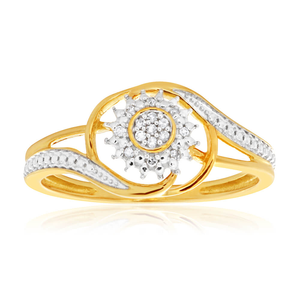 9ct Yellow Gold Diamond Ring Set with 15 Stunning Brilliant Diamonds