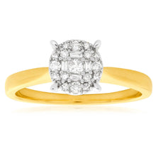 Load image into Gallery viewer, 9ct Yellow Gold 1/5 Carat Diamond Ring with Brilliant Princess and Baguette Diamonds