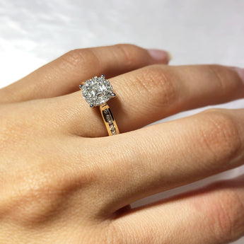 9ct Yellow Gold 3/8 Carat Diamond Ring with Brilliant Princess and Baguette Diamonds