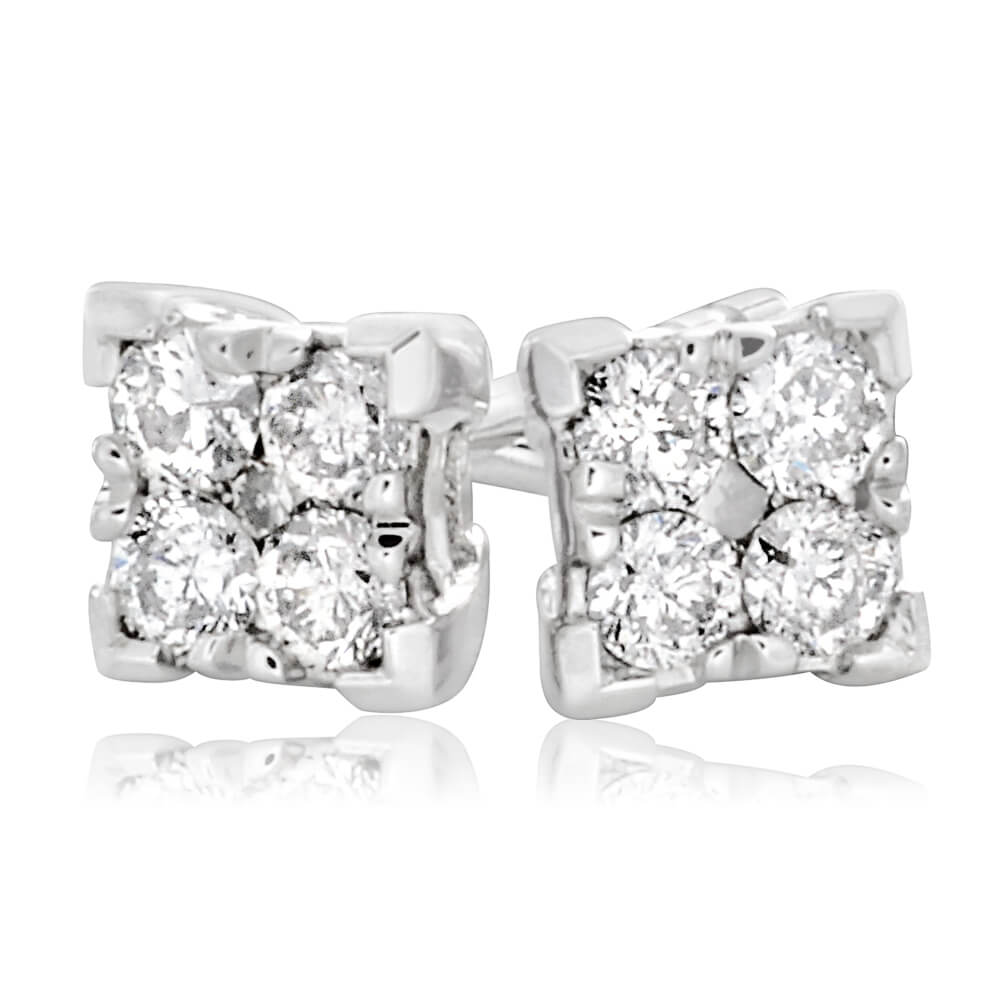 9ct White Gold 1/4 Carat Diamond Stud Earrings set with 10 Brilliant Diamonds