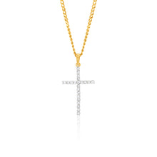 Load image into Gallery viewer, 9ct Yellow Gold Diamond Cross Pendant Set with 22 Brilliant Diamonds