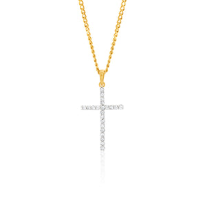 1/10 Carat Diamond Cross Pendant Set with 22 Brilliant Diamonds in 9ct Yellow Gold