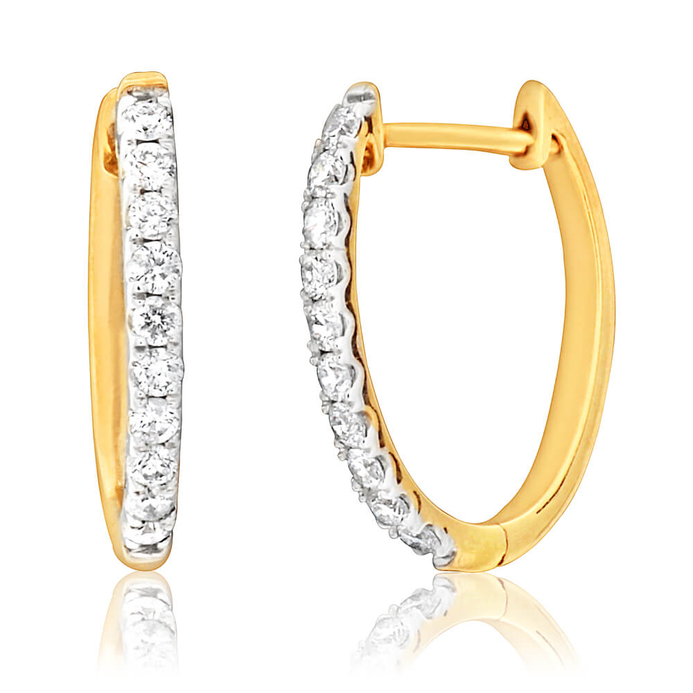 10ct Yellow Gold Hoop Earrings With 25 Points Of Diamonds