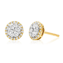 Load image into Gallery viewer, 9ct Yellow Gold Cluster 1/2 Carat Diamond Stud Earrings