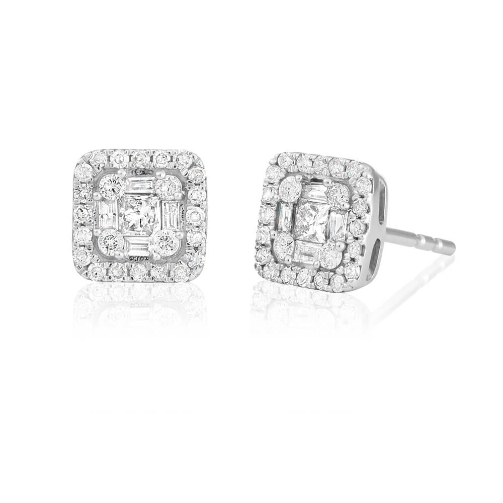 9ct White Gold  Exquisite Diamond Stud Earrings