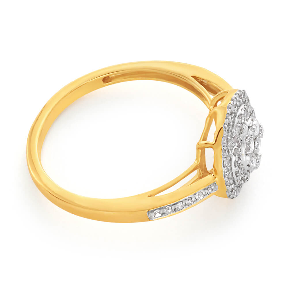 9ct Yellow Gold 1/2 Carat Halo Diamond Ring