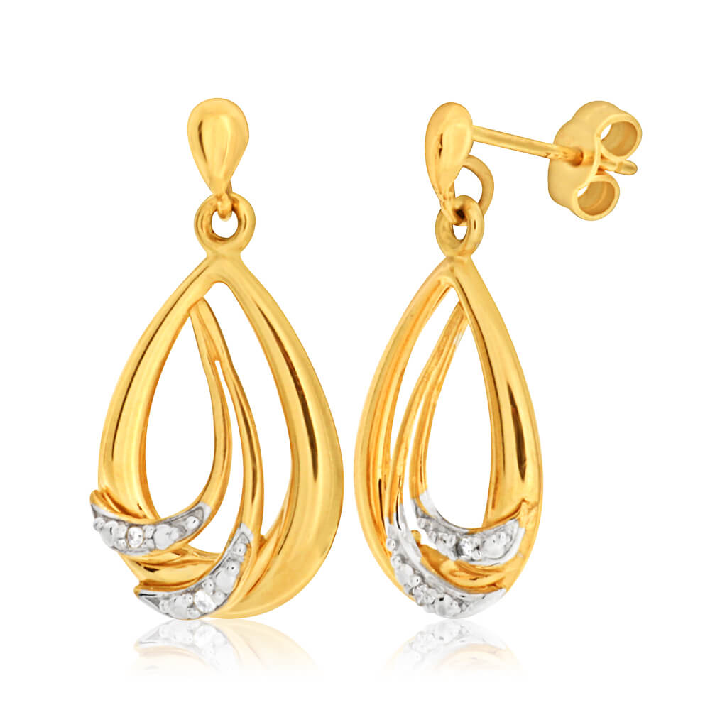 9ct Charming Yellow Gold Diamond Drop Earrings