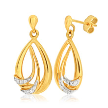 Load image into Gallery viewer, 9ct Charming Yellow Gold Diamond Drop Earrings