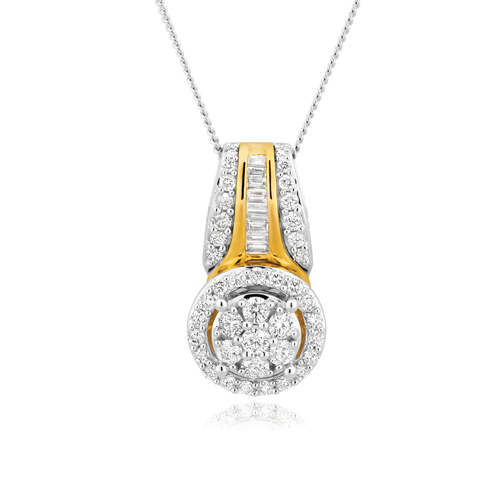9ct Yellow Gold & White Gold Diamond Pendant With Chain