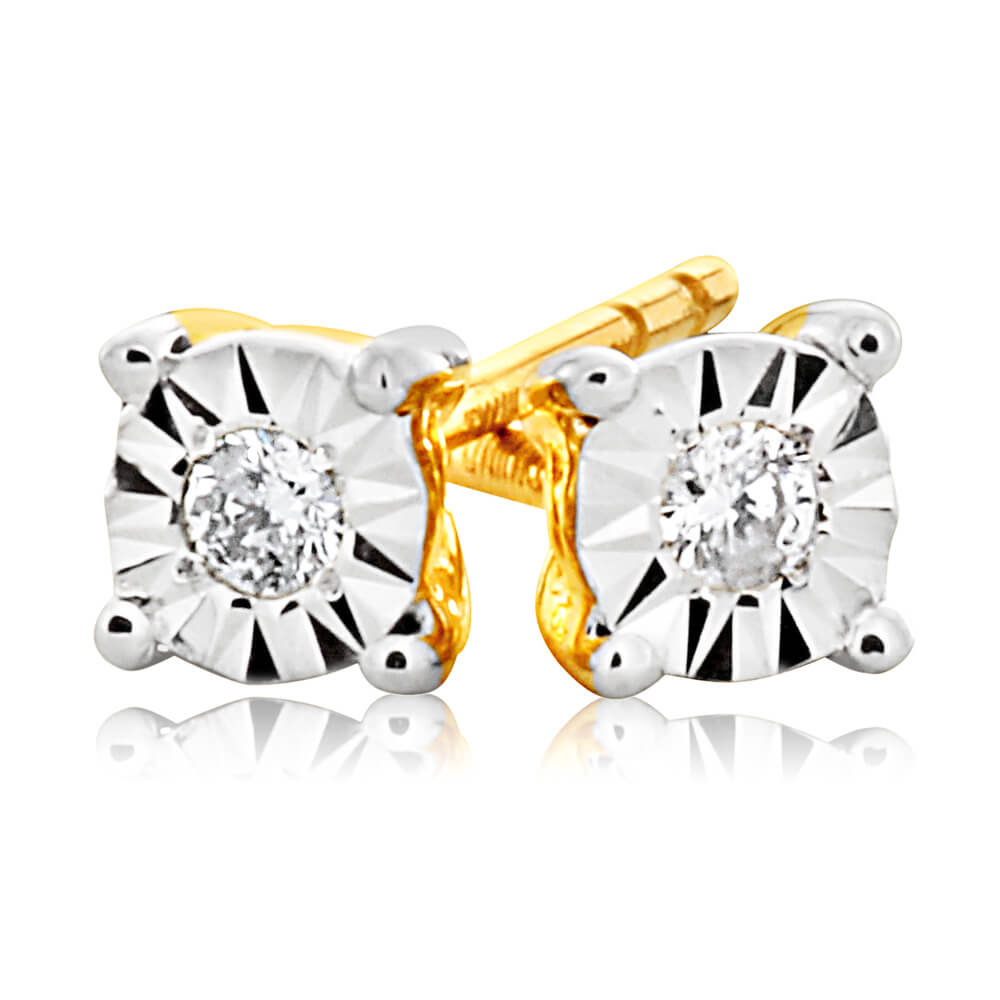 9ct Yellow Gold & White Gold Dazzling Diamond Stud Earrings