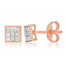 Load image into Gallery viewer, 9ct Rose Gold Stud Earrings With 18 Brilliant Cut Diamonds