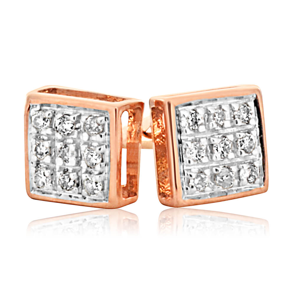 9ct Rose Gold Stud Earrings With 18 Brilliant Cut Diamonds