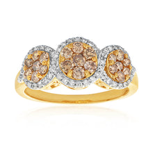 Load image into Gallery viewer, Australian Diamond 9ct Yellow Gold 1 Carat Diamond Trilogy Ring