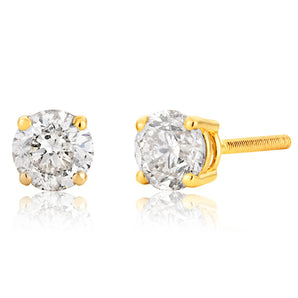 14ct Yellow Gold Diamond Stud Earrings with .46-.59 Carat of Diamonds
