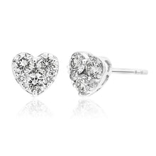 Load image into Gallery viewer, 9ct White Gold Luxurious 1/2 Carat Diamond Heart Stud Earrings