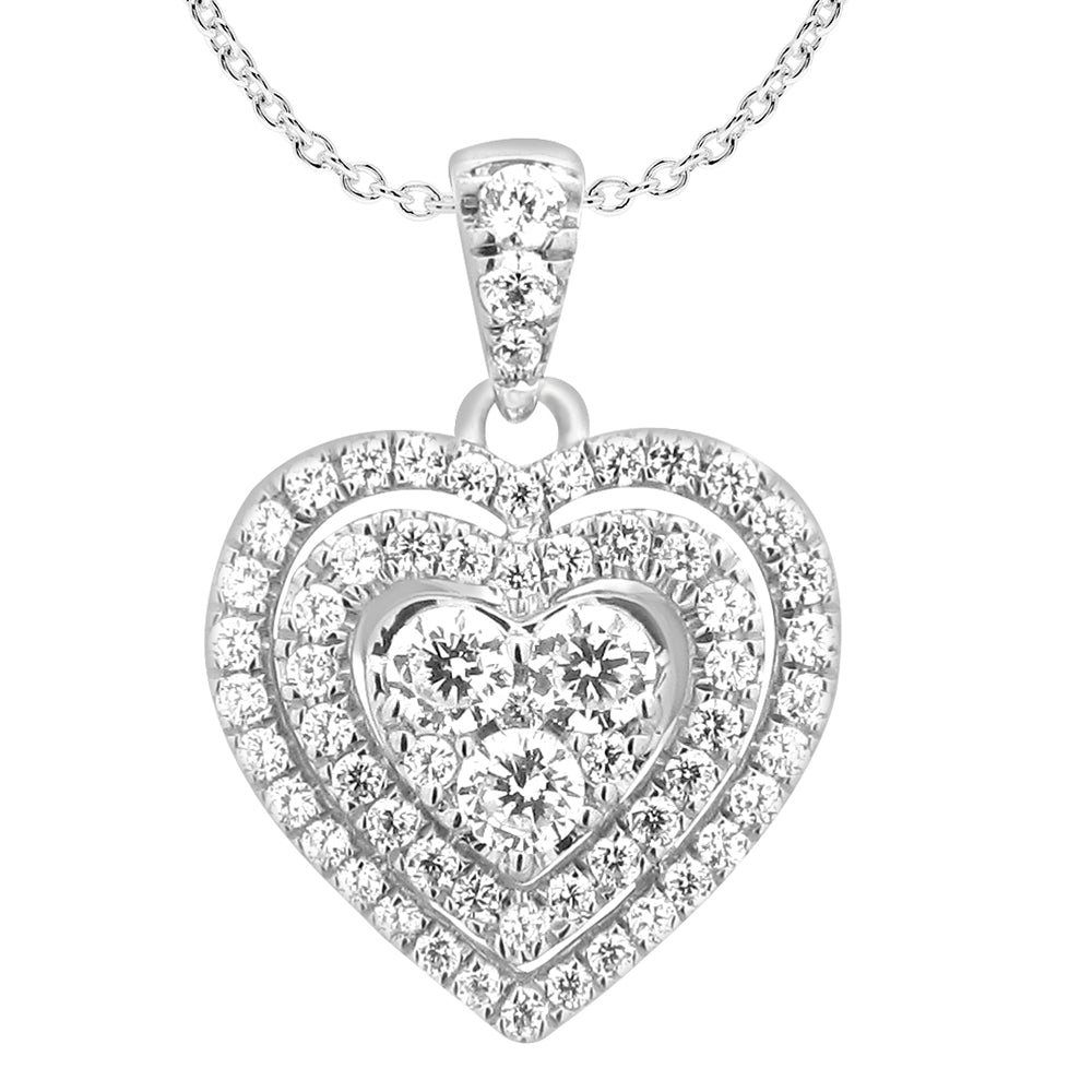 9ct White Gold Divine 1 Carat Diamond Heart Pendant on 45cm Gold Chain