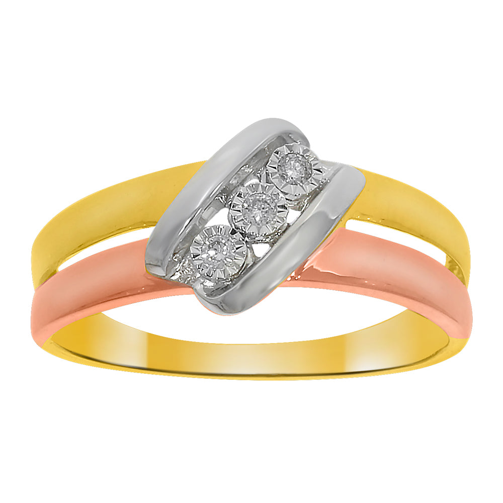 9ct Yellow Gold & White Gold Dress Ring With 0.05 Carats Of Diamonds
