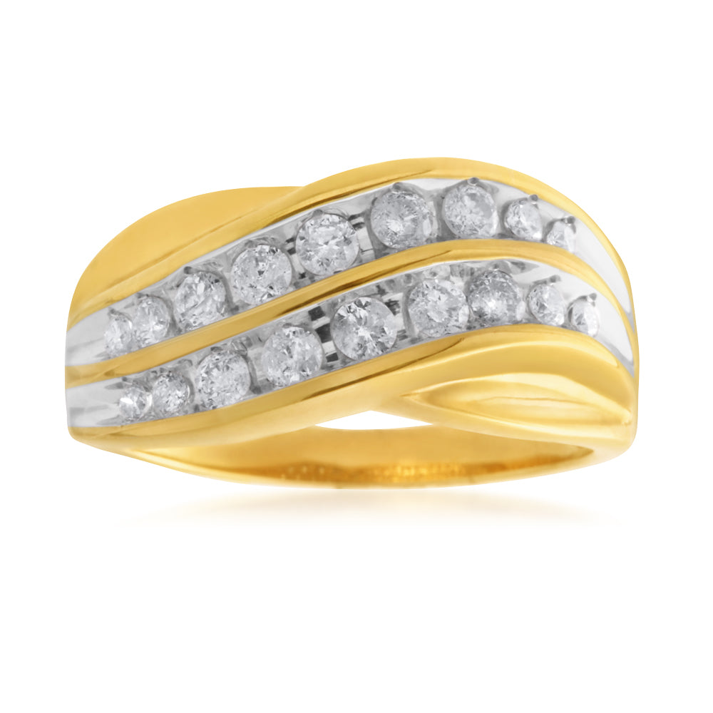 9ct Yellow Gold1/2 Carat  Diamond Ring Set with 18 Stunning Brilliant Diamonds